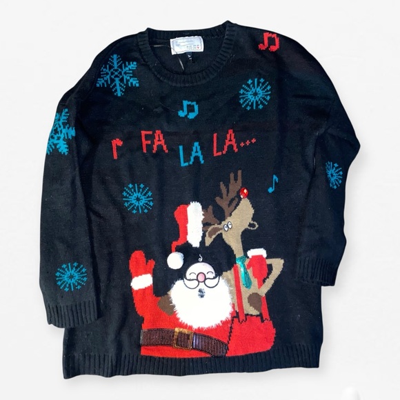Festive Black Ugly Christmas Sweater with Santa and Reindeer Plus size 3X - Picture 1 of 3